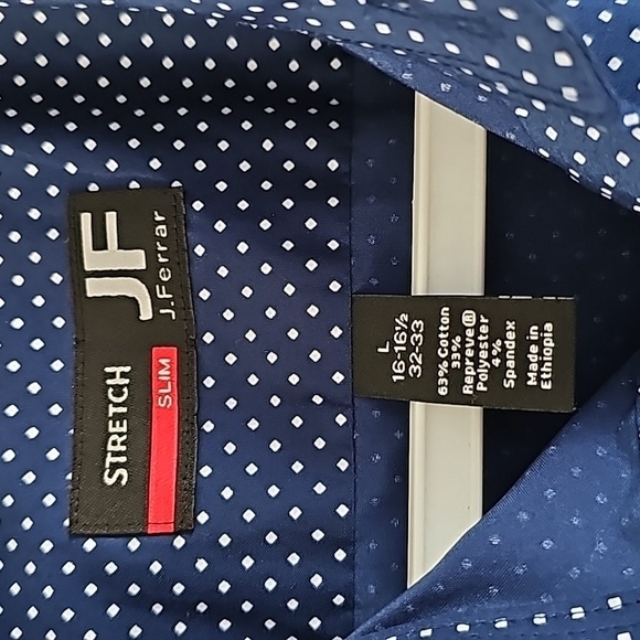 J.Ferrar Navy and White Dress  Shirt, Slim, Stretch - Picture 5 of 6